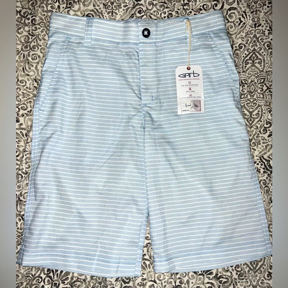 NWT Boys GARB Golf Shorts Size 11-12 Blue & White Stripe